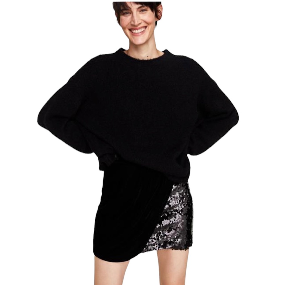 NWOT Zara Black Velvet Sequin Skirt